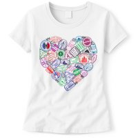 Heart Shaped Passport Travel Stamp Womens T-Shirt