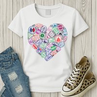 Heart Shaped Passport Travel Stamp Womens T-Shirt