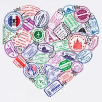 Heart Shaped Passport Travel Stamp Womens T-Shirt