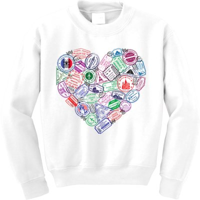 Heart Shaped Passport Travel Stamp Kids Sweatshirt