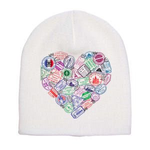 Heart Shaped Passport Travel Stamp Short Acrylic Beanie