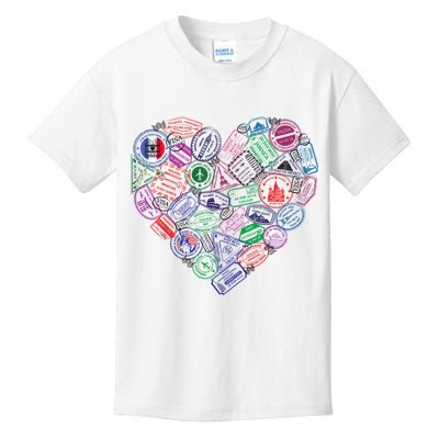 Heart Shaped Passport Travel Stamp Kids T-Shirt