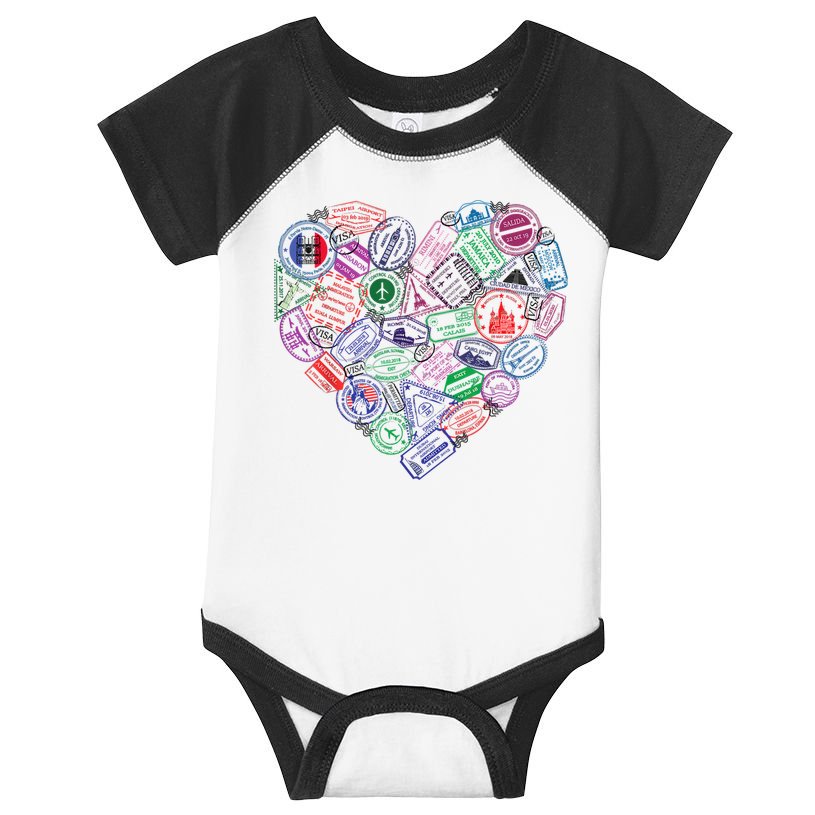 Heart Shaped Passport Travel Stamp Infant Baby Jersey Bodysuit
