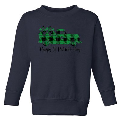 Happy St Patrick's Day Buffalo Plaid Truck Irish Shamrock Toddler Sweatshirt