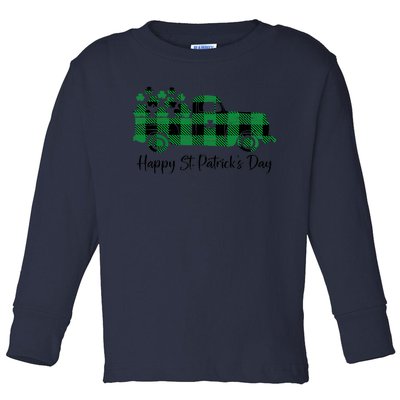 Happy St Patrick's Day Buffalo Plaid Truck Irish Shamrock Toddler Long Sleeve Shirt