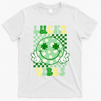 Happy St PatrickS Day Lucky Vibes Shamrock Smile Face Irish T-Shirt