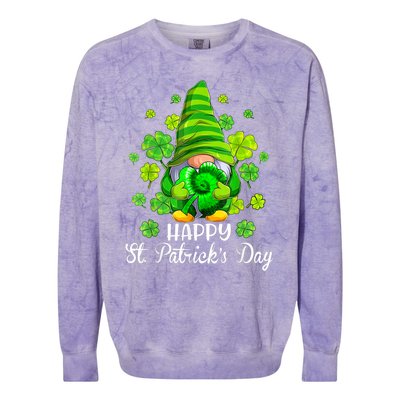 Happy St. Patrick's Day Gnome Tie Dye Shamrock Colorblast Crewneck Sweatshirt