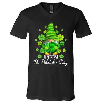 Happy St. Patrick's Day Gnome Tie Dye Shamrock V-Neck T-Shirt