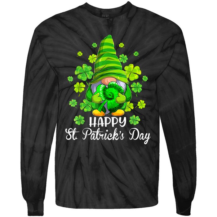 Happy St. Patrick's Day Gnome Tie Dye Shamrock Tie-Dye Long Sleeve Shirt