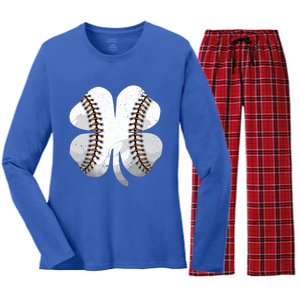 Happy St Patricks Day Baseball Shamrock Irish Costume Gift Women's Long Sleeve Flannel Pajama Set 