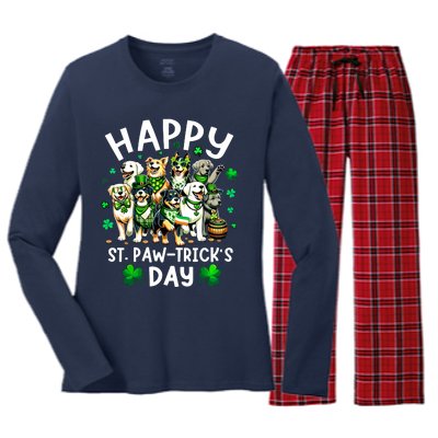 Happy Saint Patricks Day Dog Puppy Lover For Boy Girl Women's Long Sleeve Flannel Pajama Set 