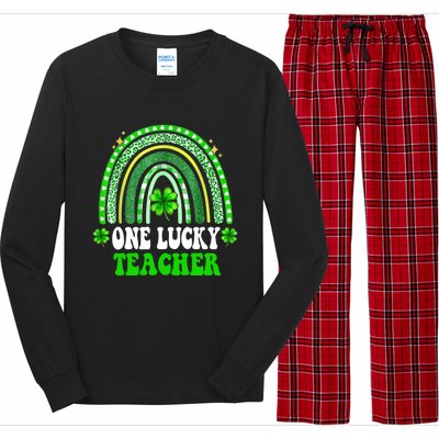 Happy St Patricks Day Cute One Lucky Teacher Rainbow Outfit Cute Gift Long Sleeve Pajama Set