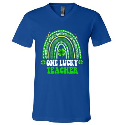 Happy St Patricks Day Cute One Lucky Teacher Rainbow Outfit Cute Gift V-Neck T-Shirt