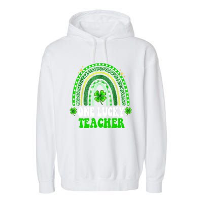 Happy St Patricks Day Cute One Lucky Teacher Rainbow Outfit Cute Gift Garment-Dyed Fleece Hoodie