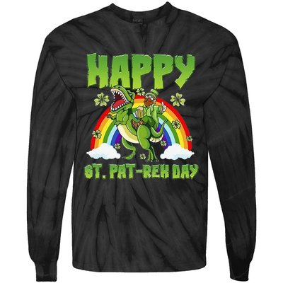 Happy St PaTRex Dinosaur Rainbow Saint Patrick's Day Tie-Dye Long Sleeve Shirt