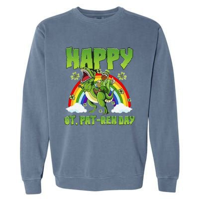 Happy St PaTRex Dinosaur Rainbow Saint Patrick's Day Garment-Dyed Sweatshirt