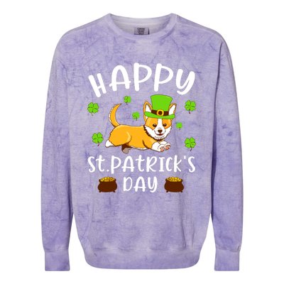 Happy St Patricks Day Funy Saint Patricks Corgi Dog Gift Colorblast Crewneck Sweatshirt