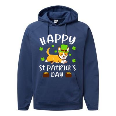 Happy St Patricks Day Funy Saint Patricks Corgi Dog Gift Performance Fleece Hoodie