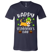 Happy St Patricks Day Funy Saint Patricks Corgi Dog Gift V-Neck T-Shirt