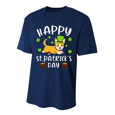 Happy St Patricks Day Funy Saint Patricks Corgi Dog Gift Performance Sprint T-Shirt