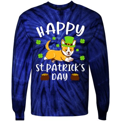 Happy St Patricks Day Funy Saint Patricks Corgi Dog Gift Tie-Dye Long Sleeve Shirt