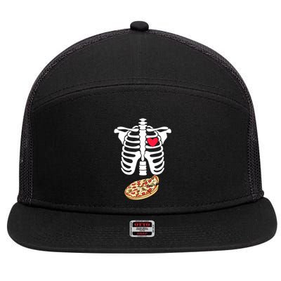 Halloween Skeleton Pregnancy Pizza Xray Dad To Be Cute Gift 7 Panel Mesh Trucker Snapback Hat