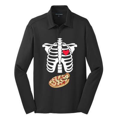 Halloween Skeleton Pregnancy Pizza Xray Dad To Be Cute Gift Silk Touch Performance Long Sleeve Polo