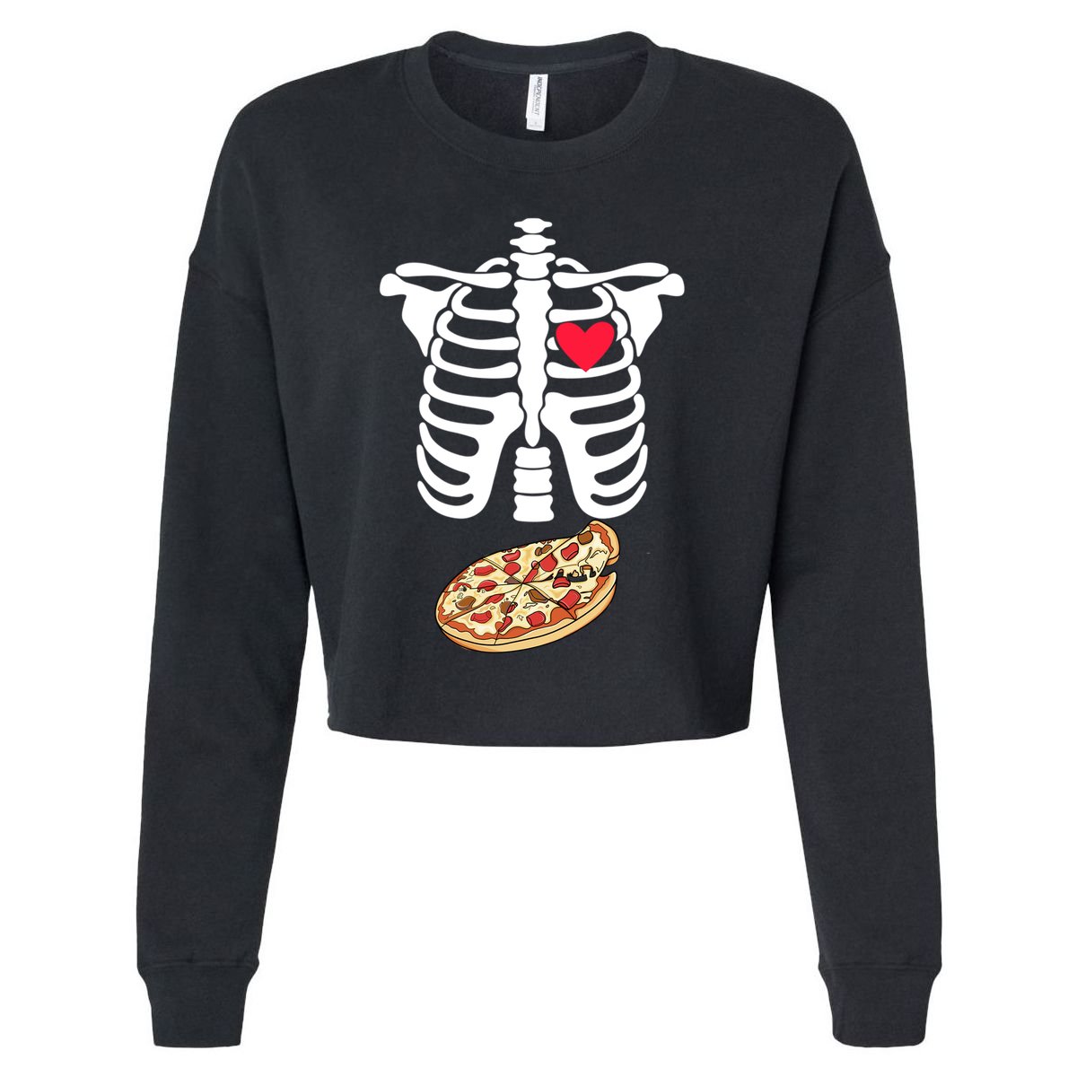 Halloween Skeleton Pregnancy Pizza Xray Dad To Be Cute Gift Cropped Pullover Crew