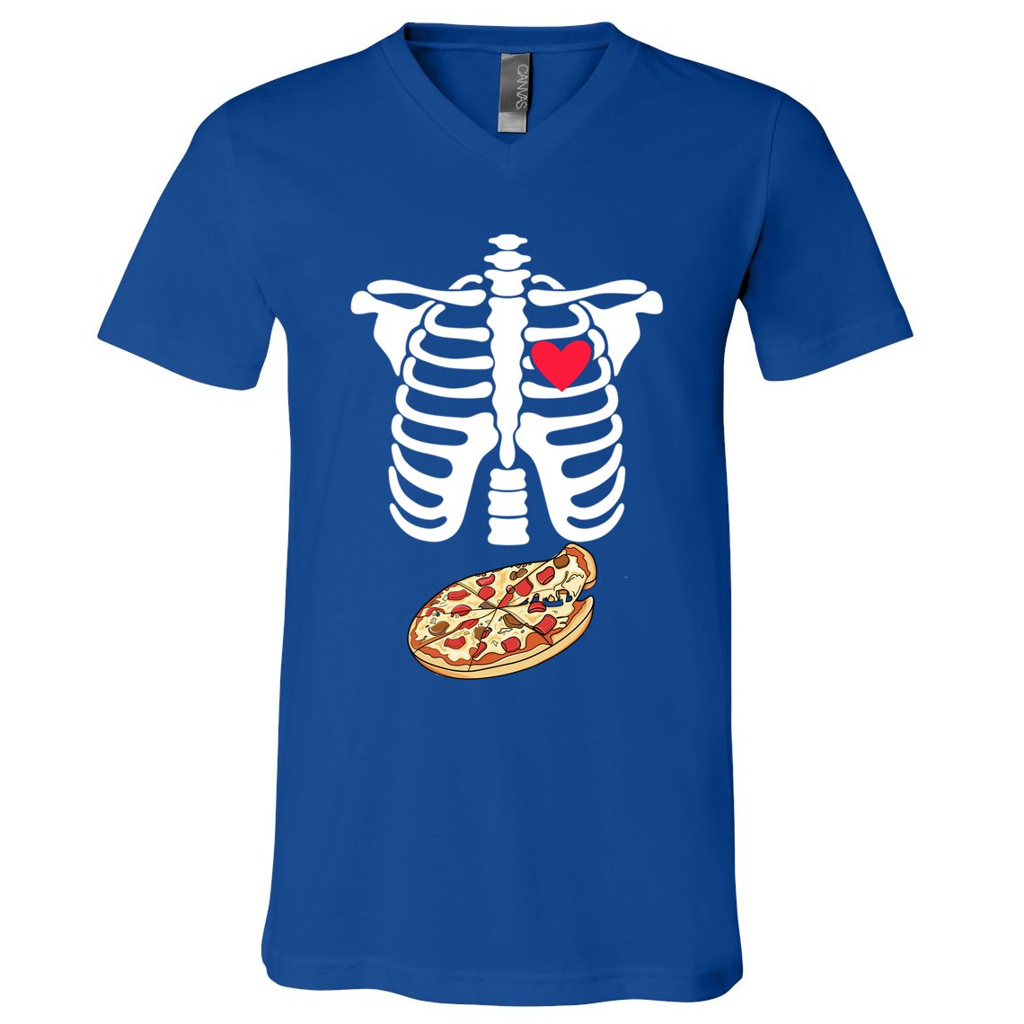 Halloween Skeleton Pregnancy Pizza Xray Dad To Be Cute Gift V-Neck T-Shirt