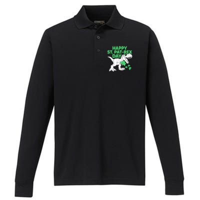 Happy St Pat Rex Day St Patricks Dinosaur Boy Performance Long Sleeve Polo