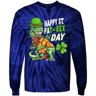 Happy St PaTRex Dinosaur Saint Patrick's Day Tie-Dye Long Sleeve Shirt