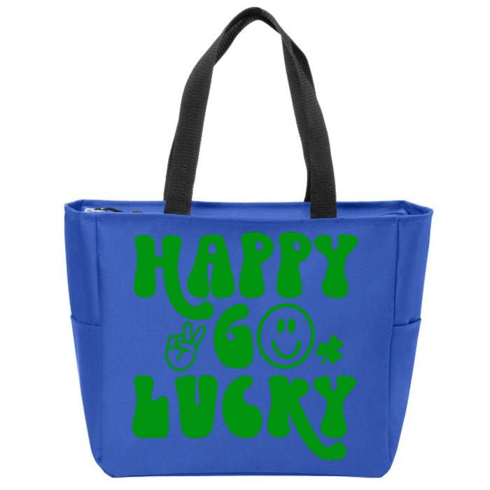 Happy St Patricks Day Go Lucky Irish Shamrock Retro Groovy Gift Zip Tote Bag