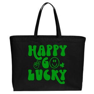 Happy St Patricks Day Go Lucky Irish Shamrock Retro Groovy Gift Cotton Canvas Jumbo Tote