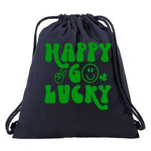 Happy St Patricks Day Go Lucky Irish Shamrock Retro Groovy Gift Drawstring Bag