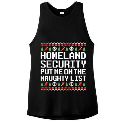 Homeland Security Put Me On The Naughty List Ugly Christmas Ladies PosiCharge Tri-Blend Wicking Tank