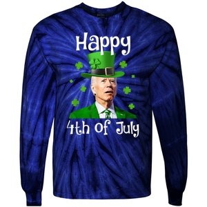 Happy St Patrick's Day Funny Happy 4th Of July Anti Joe Biden Tie-Dye Long Sleeve Shirt