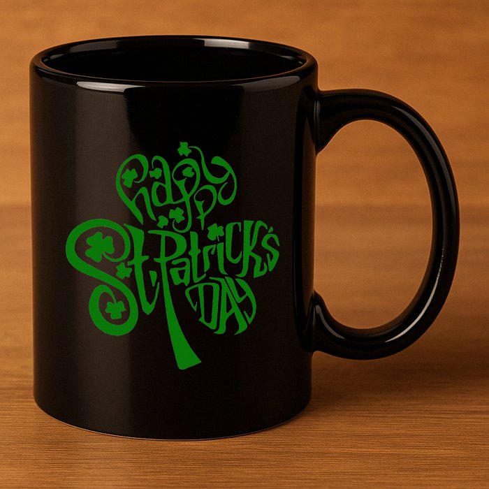 Happy St Patrick's Day Shamrock Clover Irish 11oz C Handle Ceramic Mug