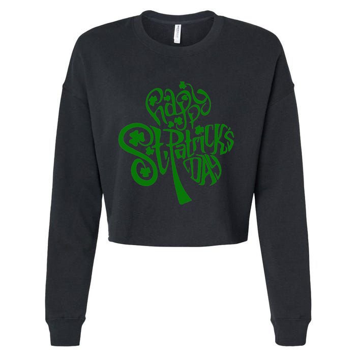 Happy St Patrick's Day Shamrock Clover Irish Cropped Pullover Crew