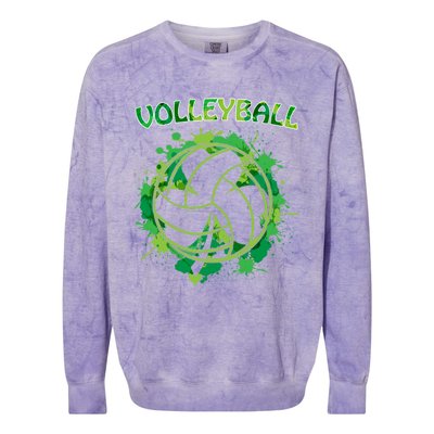 Happy St Patrick's Day Funny Gift Shamrock With Volleyball Sport Great Gift Colorblast Crewneck Sweatshirt