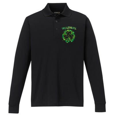 Happy St Patrick's Day Funny Gift Shamrock With Volleyball Sport Great Gift Performance Long Sleeve Polo