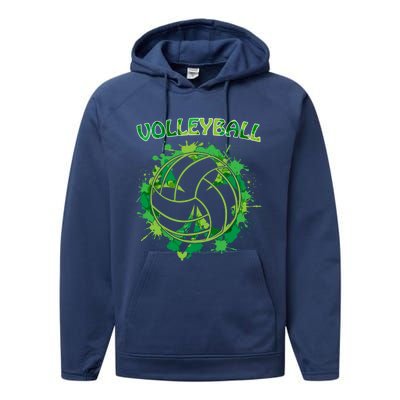 Happy St Patrick's Day Funny Gift Shamrock With Volleyball Sport Great Gift Performance Fleece Hoodie