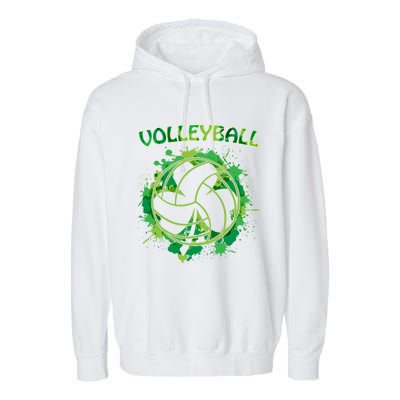 Happy St Patrick's Day Funny Gift Shamrock With Volleyball Sport Great Gift Garment-Dyed Fleece Hoodie