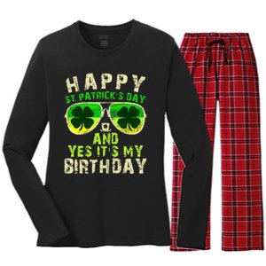 Happy St Patricks Day Birthday Saint Paddys Women's Long Sleeve Flannel Pajama Set 