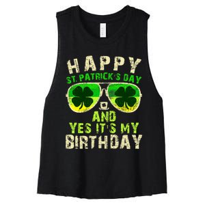 Happy St Patricks Day Birthday Saint Paddys Women's Racerback Cropped Tank