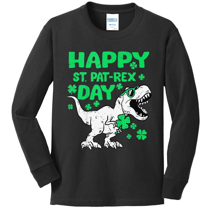 Happy St PaTRex Dinosaur Saint Patrick's Day Kids Long Sleeve Shirt