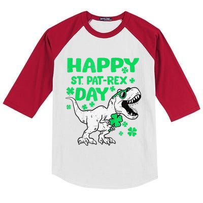 Happy St PaTRex Dinosaur Saint Patrick's Day Kids Colorblock Raglan Jersey