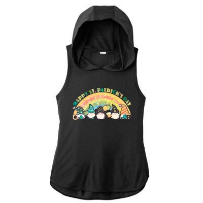 Happy St. PatrickS Day Leprechaun Gnomes Ladies PosiCharge Tri-Blend Wicking Draft Hoodie Tank