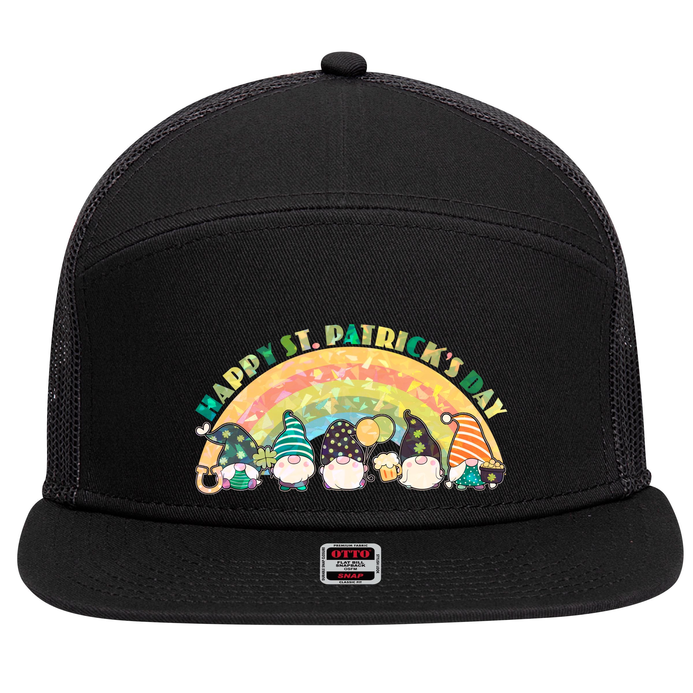 Happy St. PatrickS Day Leprechaun Gnomes 7 Panel Mesh Trucker Snapback Hat