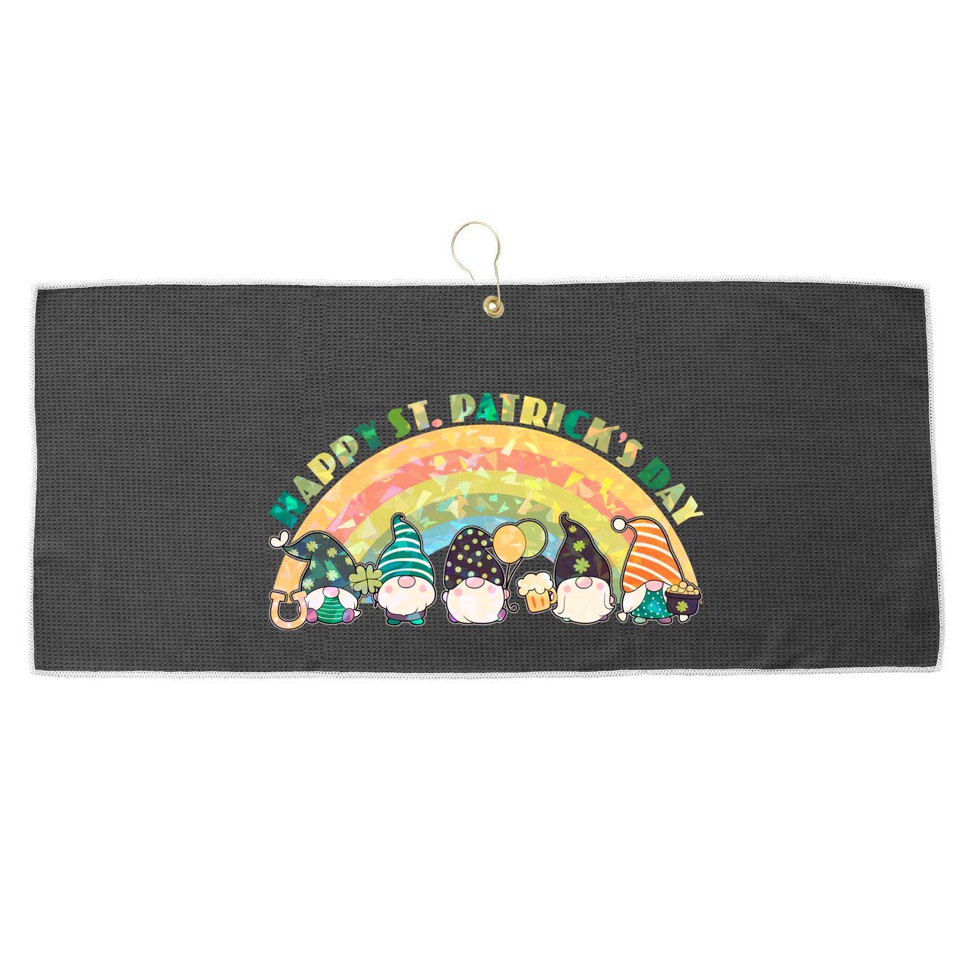 Happy St. PatrickS Day Leprechaun Gnomes Large Microfiber Waffle Golf Towel