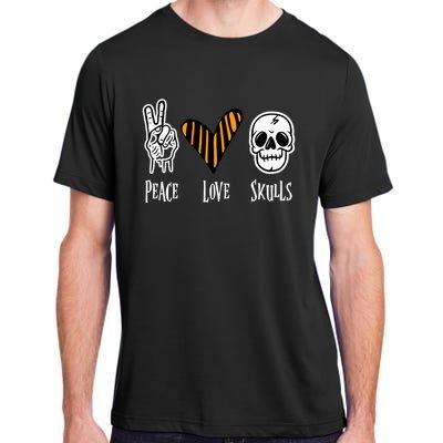 Halloween Skull Peace Love Skeleton Gift Adult ChromaSoft Performance T-Shirt